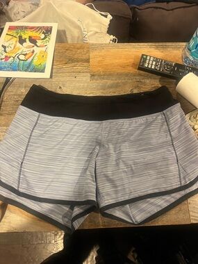 lululemon athletica Light Gray Striped Athletic Shorts with Black Waistband